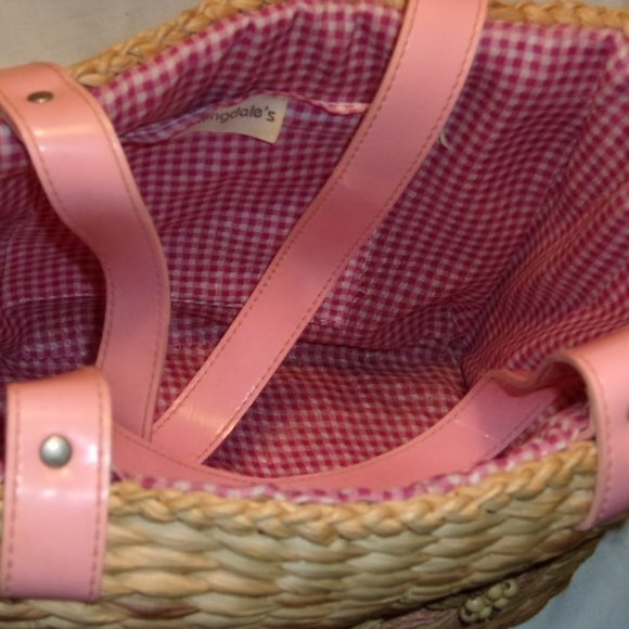 Straw Tote Bag with Checkerboard Lining 4x9x11 - Picture 3 of 3